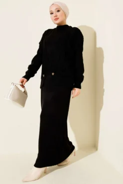 Knitted Two-Piece Dress with Vest Black
