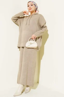 Vest Dress with Vest Knit Two-Piece Set Mink