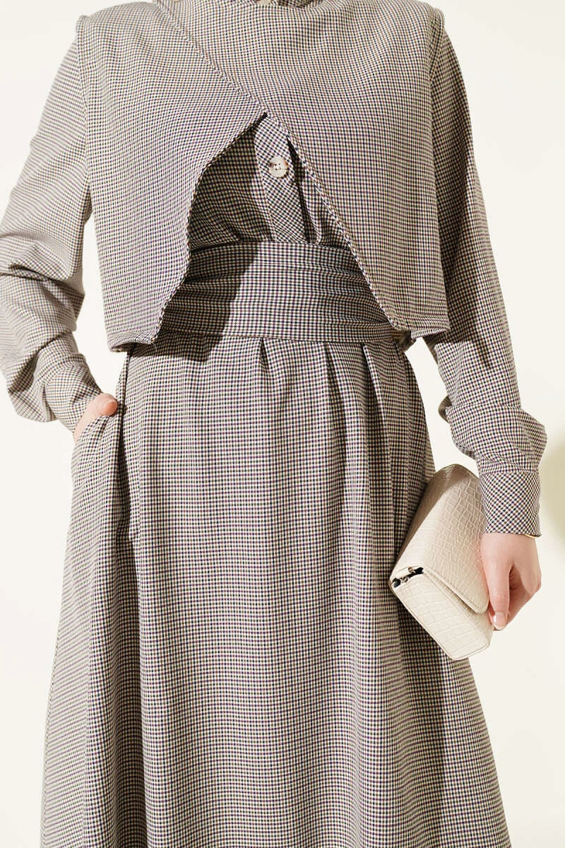 Dress with Vest and Gingham Pattern Lilac - الصورة 4