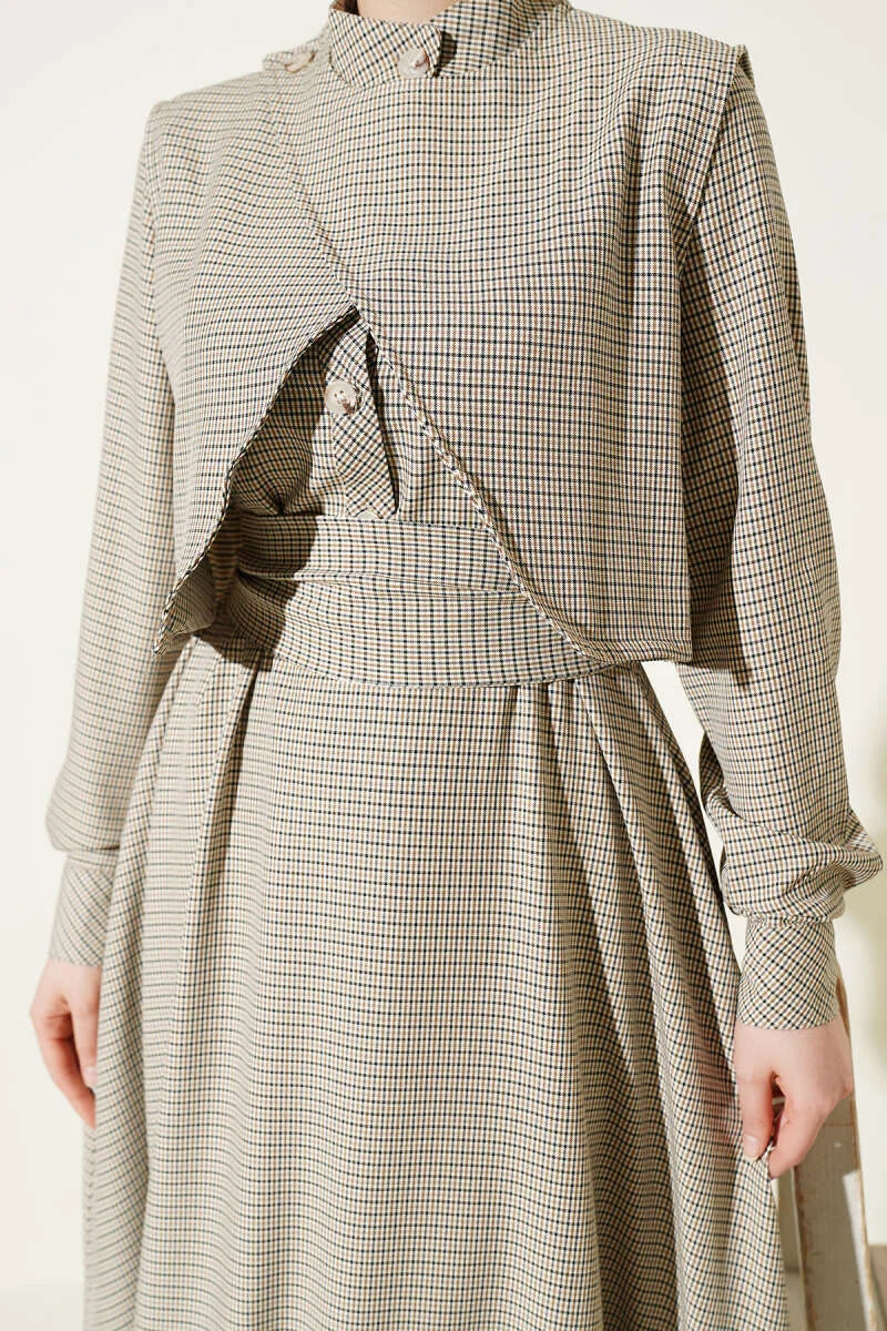 Dress with Vest and Gingham Pattern Black - الصورة 4