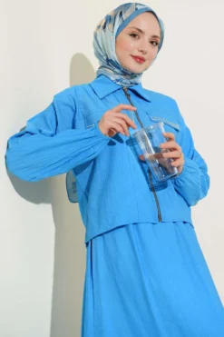 Alternative view of Studded Pocket Flap Skirted Two-Piece Set Blue