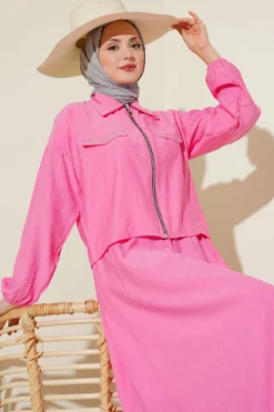 Alternative view of Studded Pocket Flap Skirted Two-Piece Set Pink