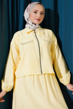Alternative view of Studded Pocket Flap Skirted Two-Piece Set Yellow