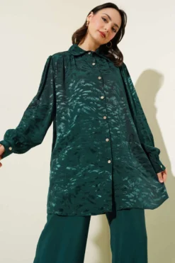 Zebra Pattern Jacquard Tunic Set Emerald Großhandel clothing set view 2 - Hicabistan Türkei Fabrik