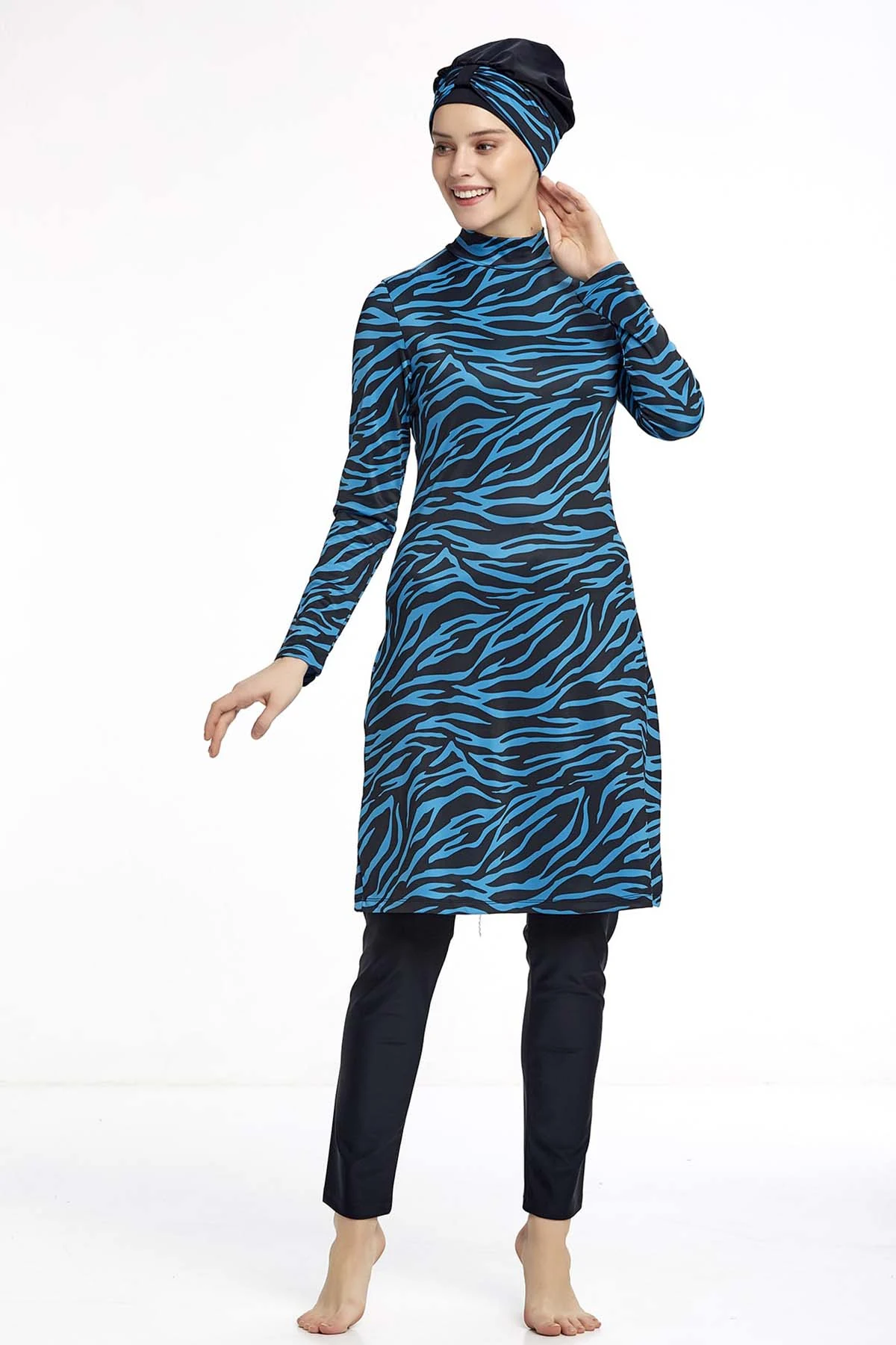 Zebra Pattern Black Modest Swimsuit
