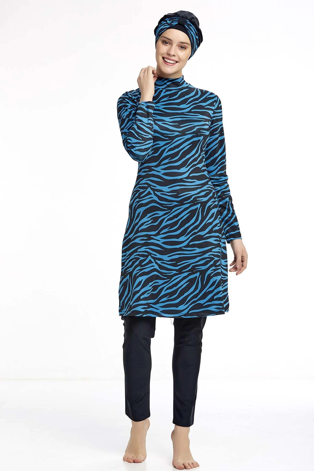 Zebra Pattern Black Modest Swimsuit - Image 2