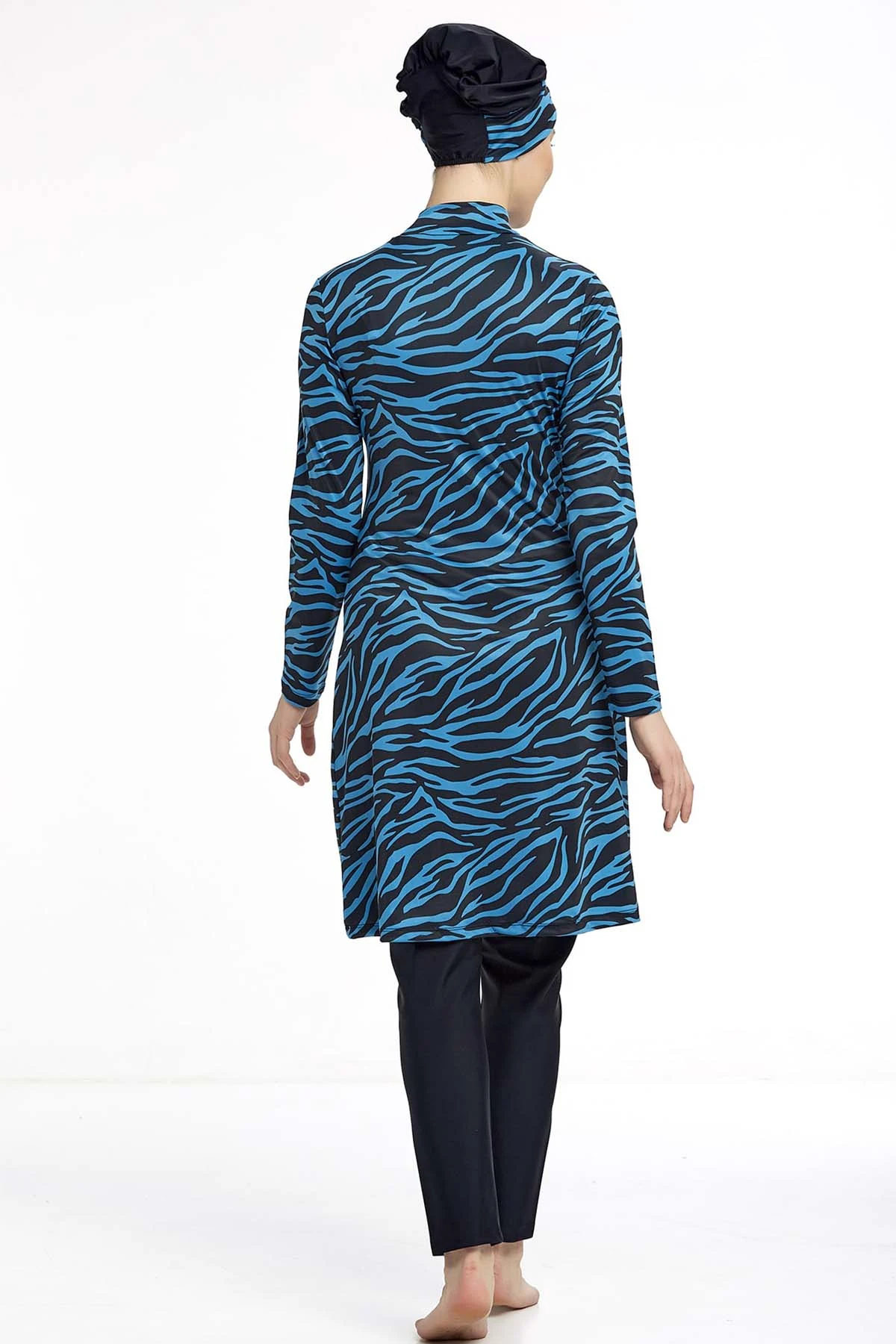 Zebra Pattern Black Modest Swimsuit - Image 3