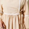 Zigzag Embroidered Side Tie Poplin Dress Beige wholesale dress view 4 - Hicabistan Turkey factory