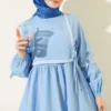 Zigzag Embroidered Side Tie Poplin Dress Großhandel dress view 2 - Hicabistan Türkei Fabrik