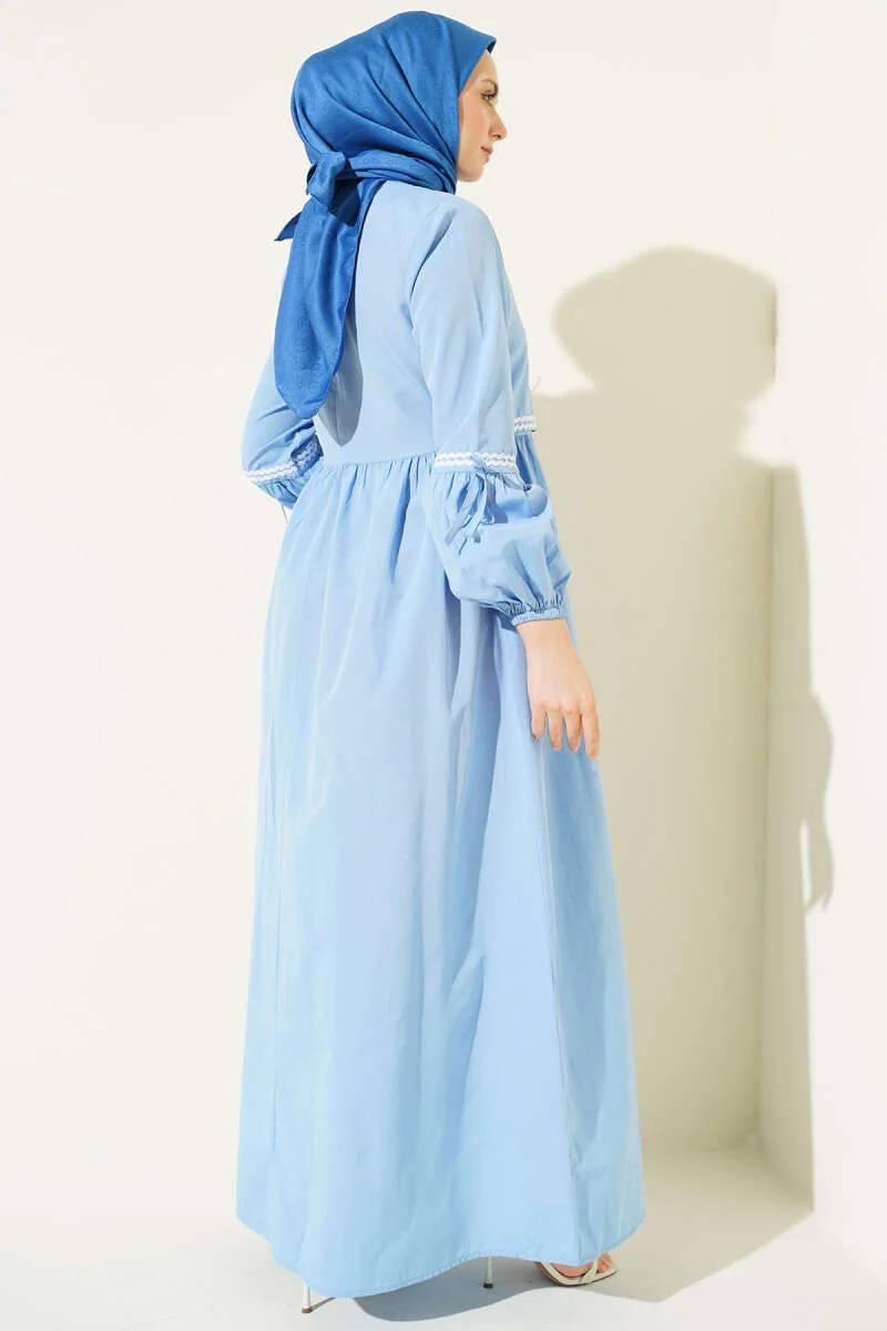 Zigzag Embroidered Side Tie Poplin Dress Großhandel dress view 3 - Hicabistan Türkei Fabrik