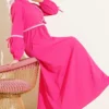 Zigzag Embroidered Side Tie Poplin Dress Fuchsia Großhandel dress - Hicabistan Türkei Fabrik
