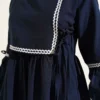 Zigzag Embroidered Side Tie Poplin Dress Navy Blue al por mayor dress view 4 - Hicabistan fábrica Turquía