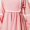 Zigzag Embroidered Side Tie Poplin Dress Powder Pink بالجملة dress view 4 - Hicabistan مصنع تركيا