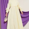 Zigzag Embroidered Side Tie Poplin Dress Yellow بالجملة dress - Hicabistan مصنع تركيا