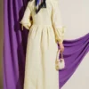 Zigzag Embroidered Side Tie Poplin Dress Yellow wholesale dress view 3 - Hicabistan Turkey factory