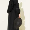 Zigzag Embroidered Side Tie Poplin Dress Black Großhandel dress view 3 - Hicabistan Türkei Fabrik