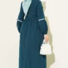 Zigzag Embroidered Side Tie Poplin Dress Emerald Großhandel dress view 3 - Hicabistan Türkei Fabrik