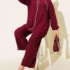 Chain Rope Detail Zippered Two-Piece Set Burgundy