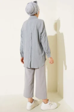 Basic Shirt Grey all'ingrosso shirt view 2 - Hicabistan fabbrica Turchia