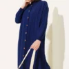 Bark Long Shirt Navy Blue all'ingrosso shirt view 2 - Hicabistan fabbrica Turchia