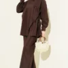 Cross Buttoned Tied Parachute Two-Piece Set Brown Großhandel clothing set - Hicabistan Türkei Fabrik