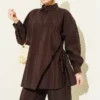 Cross Buttoned Tied Parachute Two-Piece Set Brown Großhandel clothing set view 2 - Hicabistan Türkei Fabrik