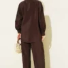 Cross Buttoned Tied Parachute Two-Piece Set Brown Großhandel clothing set view 3 - Hicabistan Türkei Fabrik