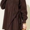 Cross Buttoned Tied Parachute Two-Piece Set Brown Großhandel clothing set view 4 - Hicabistan Türkei Fabrik