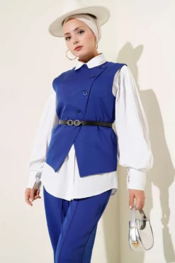 Alternative view of Cross Button Belted Vest Set