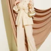 Cross Buttoned Belted Modal Two-Piece Set Beige