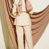 Cross Buttoned Belted Modal Two-Piece Set Beige en gros clothing set view 3 - Hicabistan usine Turquie