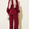 Cross Buttoned Belted Modal Two-Piece Set Burgundy بالجملة clothing set view 3 - Hicabistan مصنع تركيا