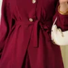 Cross Buttoned Belted Modal Two-Piece Set Burgundy بالجملة clothing set view 4 - Hicabistan مصنع تركيا
