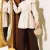 Cross Detail Tie Waist Shirt Beige all'ingrosso shirt view 2 - Hicabistan fabbrica Turchia