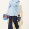 Cross Detail Tie Waist Shirt Blue all'ingrosso shirt view 2 - Hicabistan fabbrica Turchia