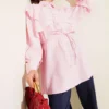 Cross Detail Tie Waist Shirt Pink all'ingrosso shirt - Hicabistan fabbrica Turchia