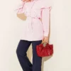 Cross Detail Tie Waist Shirt Pink all'ingrosso shirt view 2 - Hicabistan fabbrica Turchia