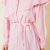Cross Detail Tie Waist Shirt Pink all'ingrosso shirt view 4 - Hicabistan fabbrica Turchia