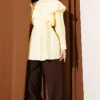 Cross Detail Tie Waist Shirt Yellow all'ingrosso shirt view 2 - Hicabistan fabbrica Turchia