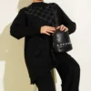Cross Stone Embellished Two-Piece Set Black Großhandel clothing set view 2 - Hicabistan Türkei Fabrik