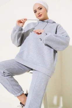 Alternative view of Hooded Two-Piece Set Grey
