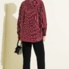 Back Double Pleated Striped Shirt Burgundy wholesale shirt view 3 - Hicabistan Turkey factory