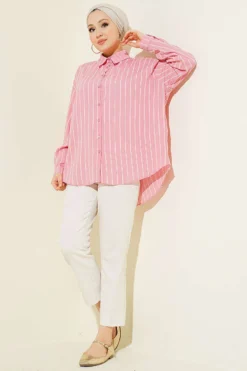 Alternative view of Back Double Pleated Striped Shirt Powder Pink