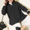 Back Double Pleated Striped Shirt Black