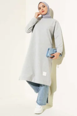 Long Tunic with Emblem Detail Grey