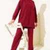 Emblem Detailed Basic Two-Piece Set Burgundy