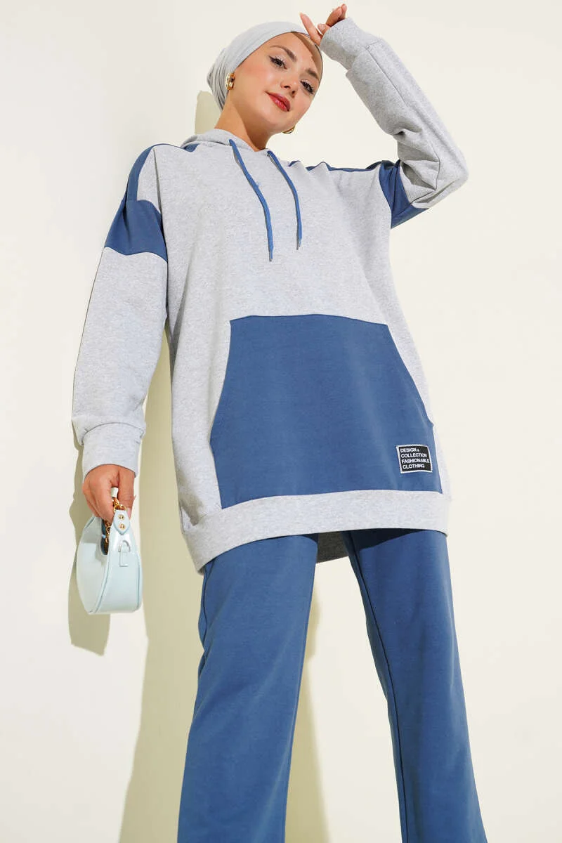 Emblem Two-String Hooded Two-Piece Set Indigo