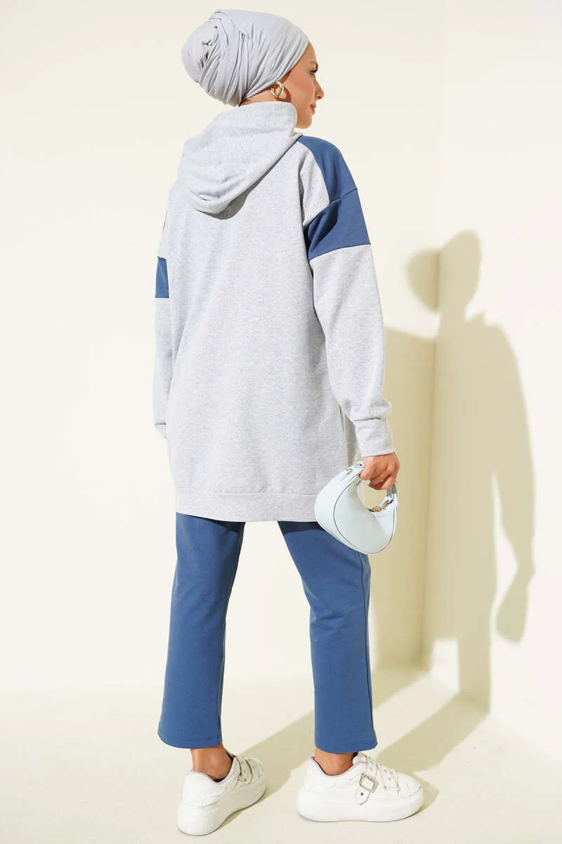 Emblem Two-String Hooded Two-Piece Set Indigo - Image 3