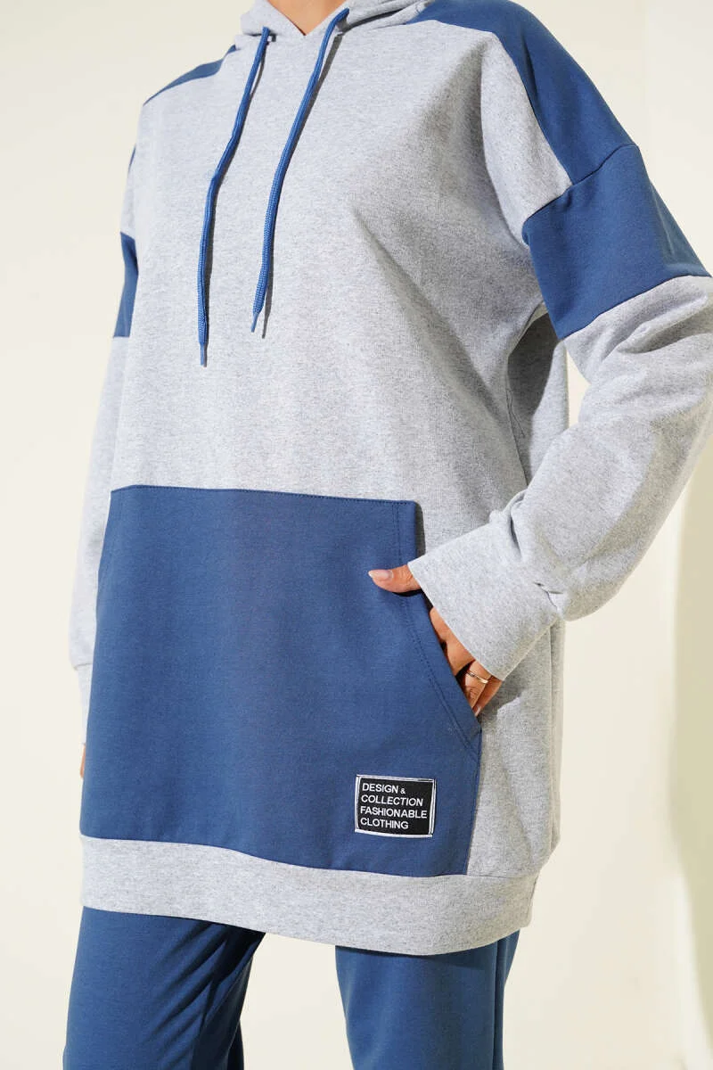 Emblem Two-String Hooded Two-Piece Set Indigo - Image 4