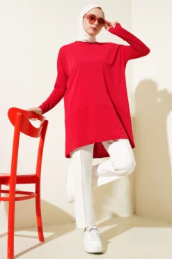 Alternative Ansicht von Asymmetric Back Slit Tunic Red